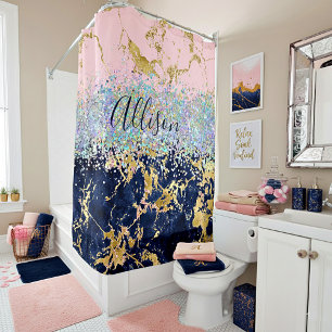 Glitter and marble personalised  shower curtain