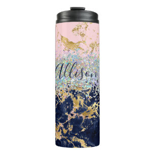 Glitter and marble personalised thermal tumbler