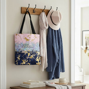 Glitter and marble personalised tote bag