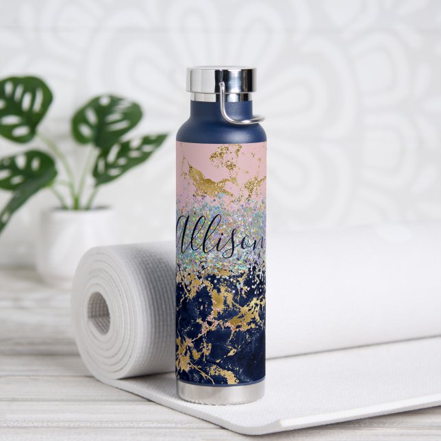Glitter and marble personalised  water bottle (Yoga)