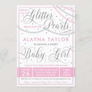 Glitter and Pearls Baby Shower Invitation, Pink Invitation