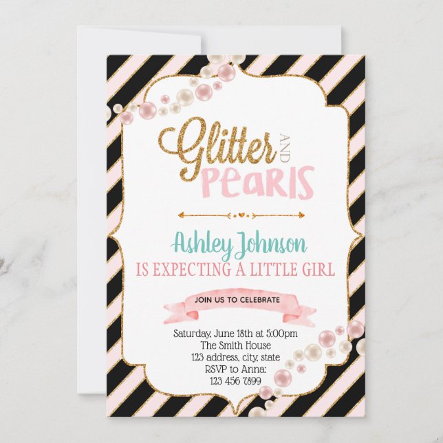 Glitter and pearls party invitation (Front)