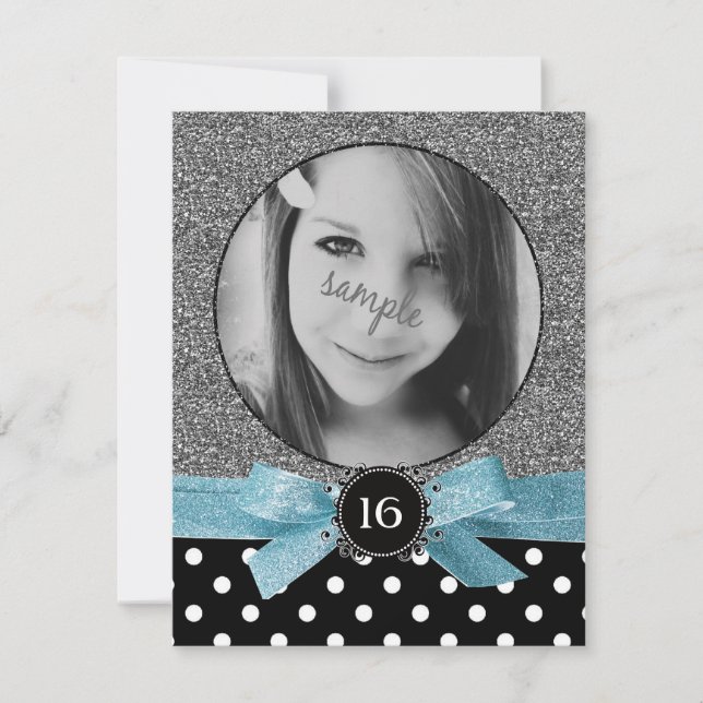 Glitter and Polkadots Photo Sweet 16 Invitation (Front)
