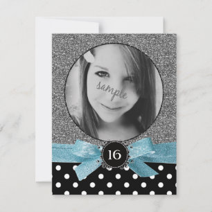 Glitter and Polkadots Photo Sweet 16 Invitation