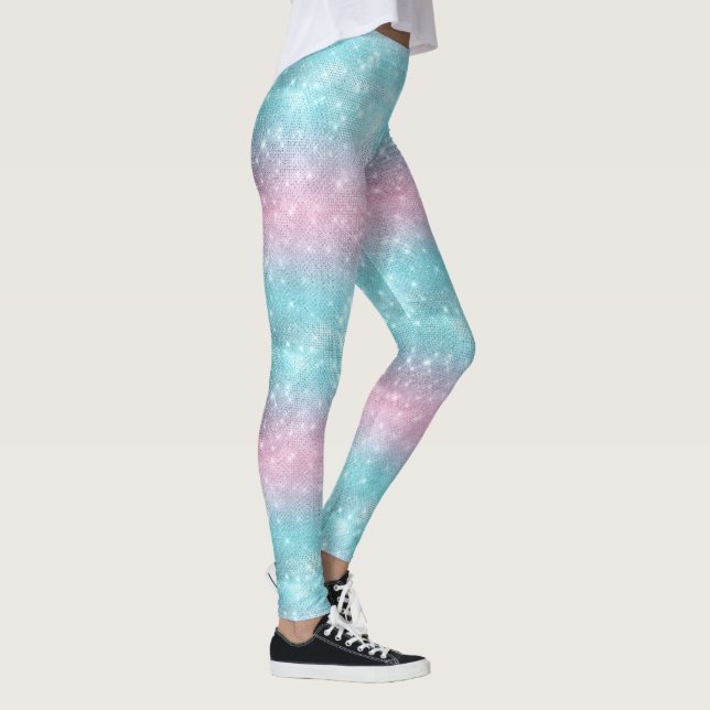Glitter and Shine Pattern Pink/Teal ID671 Leggings (Right)