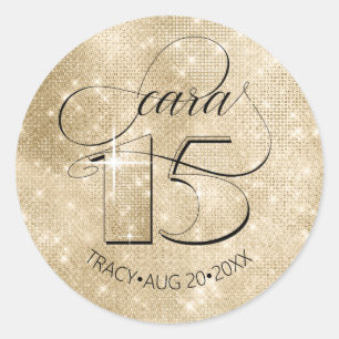 Glitter and Shine Quinceanera Gold ID701 Classic Round Sticker