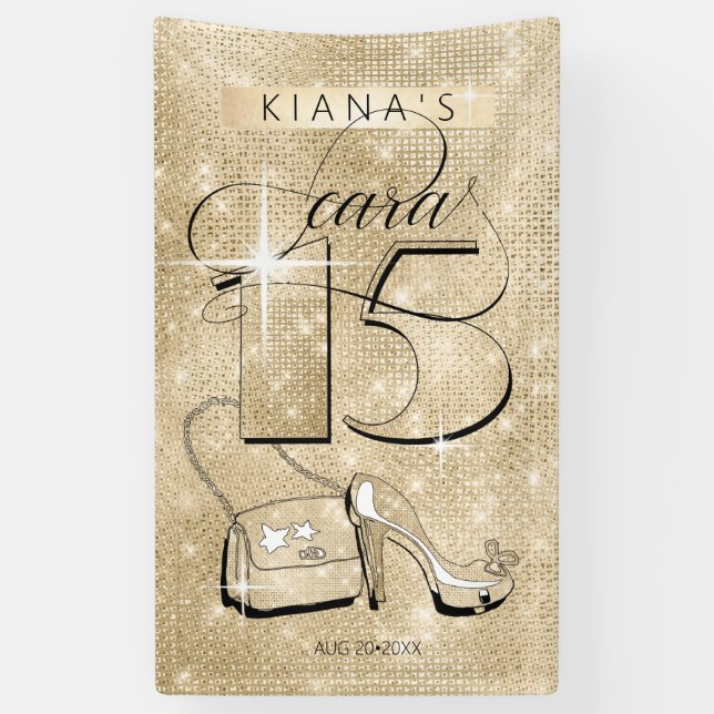 Glitter and Shine Quinceanera Gold Vert ID701 Banner (Vertical)