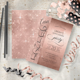 Glitter and Shine Quinceanera Rose Gold ID701 Invitation