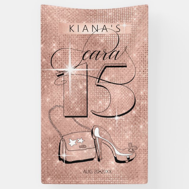 Glitter and Shine Quinceanera Rose Gold Vert ID701 Banner (Vertical)