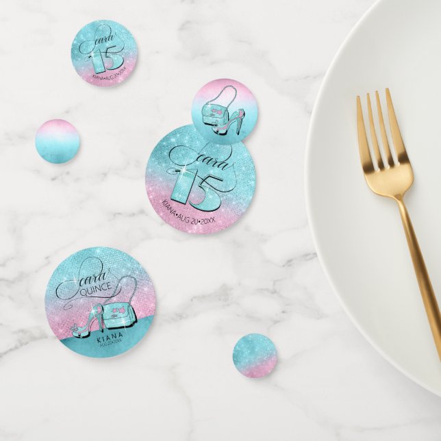 Glitter and Shine Quinceanera Teal/Pink ID701 Confetti (Group)