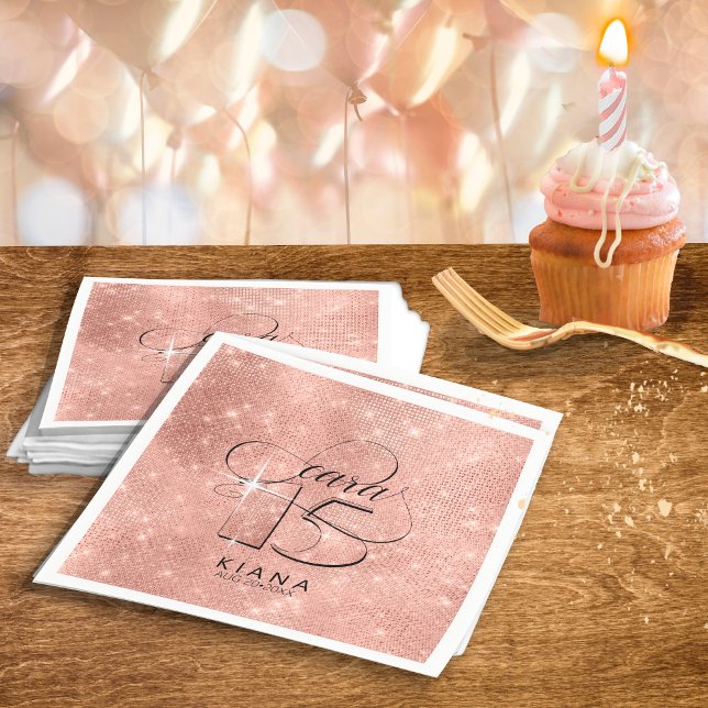 Glitter and Shine Quinceanera V1 Rose Gold ID701 Napkin (Creator Uploaded)