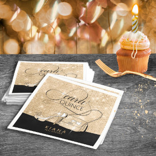 Glitter and Shine Quinceanera V2 Black/Gold ID701 Napkin