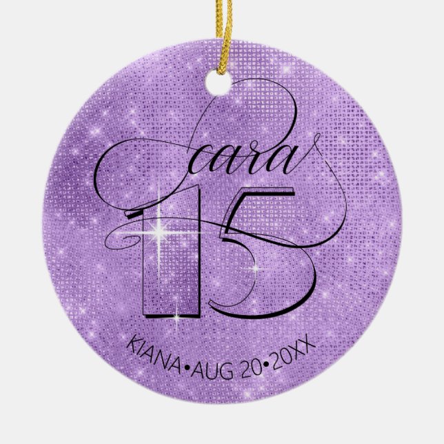 Glitter and Shine Quinceanera Violet ID701 Ceramic Tree Decoration (Front)