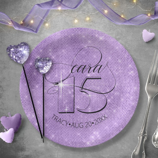 Glitter and Shine Quinceanera Violet ID701 Paper Plate (Creator Uploaded)