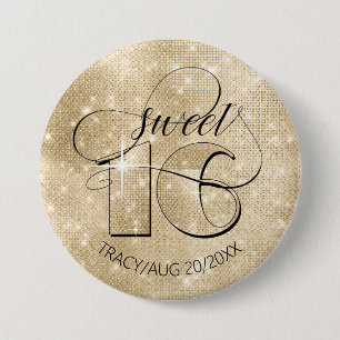Glitter and Shine Sweet 16 Gold ID675 7.5 Cm Round Badge