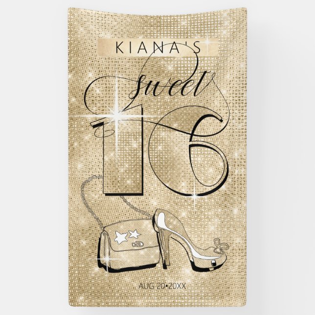 Glitter and Shine Sweet 16 Gold Vert ID675 Banner (Vertical)