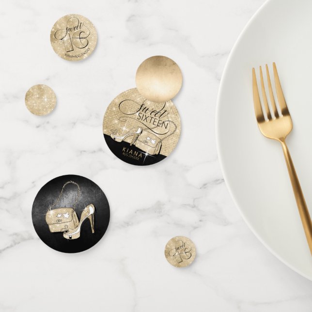 Glitter and Shine Sweet 16 Mix Black/Gold ID675 Confetti (Group)