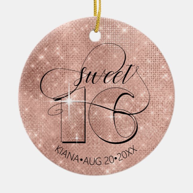 Glitter and Shine Sweet 16 Rose Gold ID675 Ceramic Tree Decoration (Front)