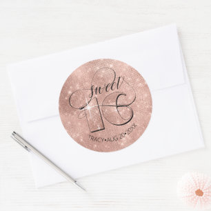 Glitter and Shine Sweet 16 Rose Gold ID675 Classic Round Sticker