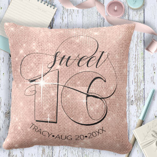 Glitter and Shine Sweet 16 Rose Gold ID675 Cushion
