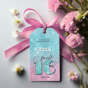 Glitter and Shine Sweet 16 Teal/Pink ID675 Gift Tags