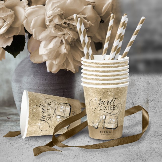Glitter and Shine Sweet 16 V2 Gold ID675 Paper Cups (Creator Uploaded)
