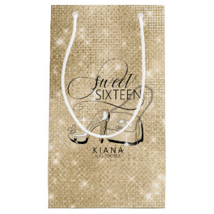 Glitter and Shine Sweet 16 V2 Gold ID675 Small Gift Bag