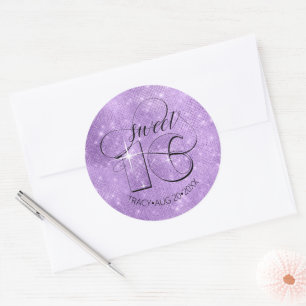 Glitter and Shine Sweet 16 Violet ID675 Classic Round Sticker