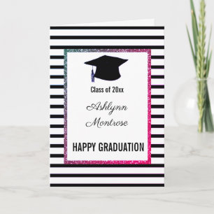 Glitter and Striped Black  Graduation Card