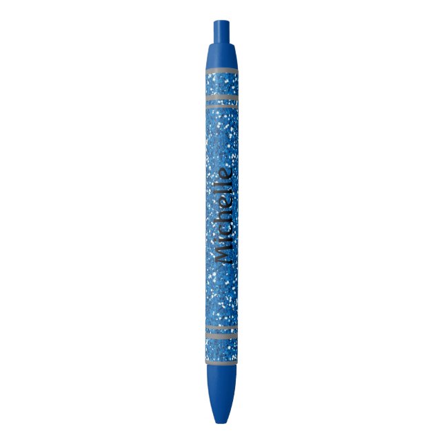 Glitter and Stripes Blue Ink Pen (Front Vertical)