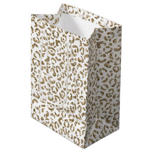 Glitter Antique Gold Leopard Print Medium Gift Bag