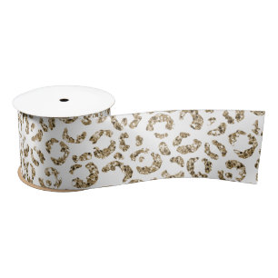 Glitter Antique Gold Leopard Print         Satin Ribbon