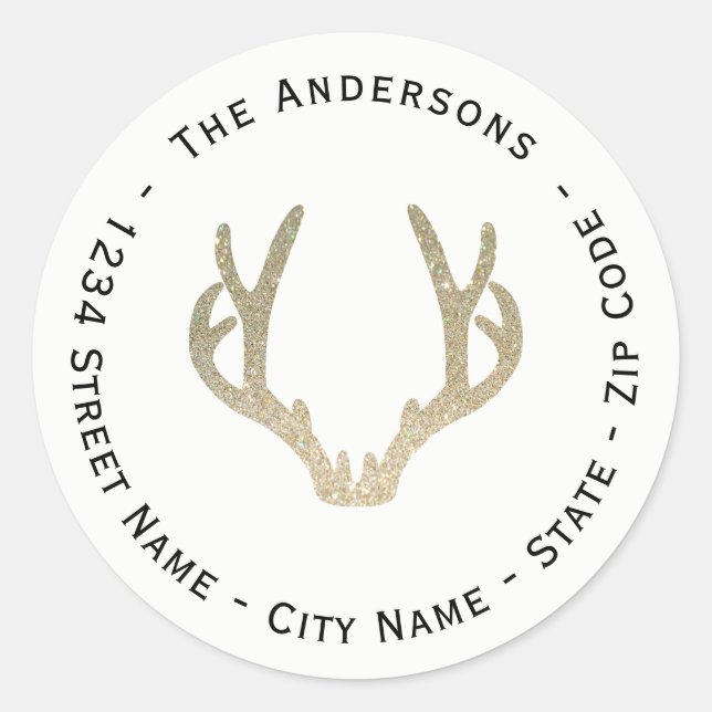 Glitter Antler Return Address Label (Front)