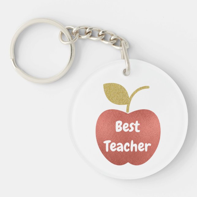 Glitter Apple Best Teacher Monogram Key Ring (Front)