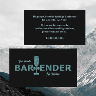 Glitter Aqua Black Event Bartender Business Card