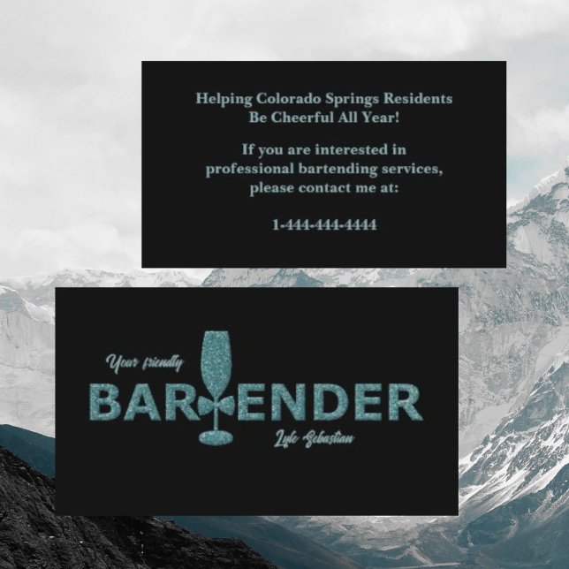 Glitter Aqua Black Event Bartender Business Card (Creator Uploaded)