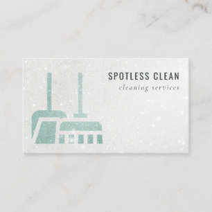 Glitter Aqua Blue Teal Broom Cleaning Service Business Card