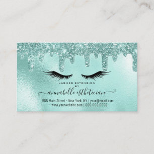 Glitter Aqua Eyelash Extension Appointment Business Card