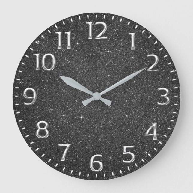 Glitter Arabic Number Metal Wine Grey Silver Graph Large Clock (Front)