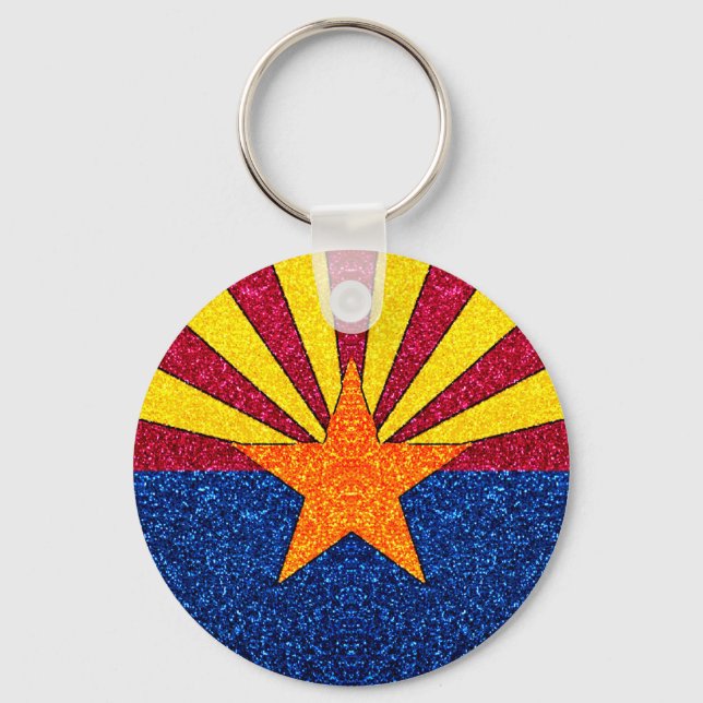 Glitter Arizona flag round keychain (Front)