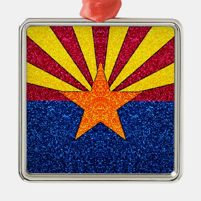 Glitter Arizona flag square holiday ornament (Front)