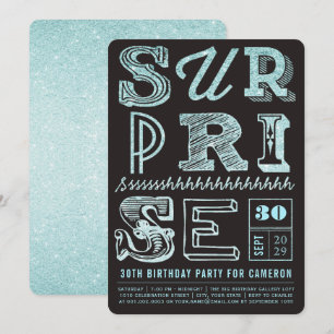 Glitter Art Deco Surprise Party Birthday Invite