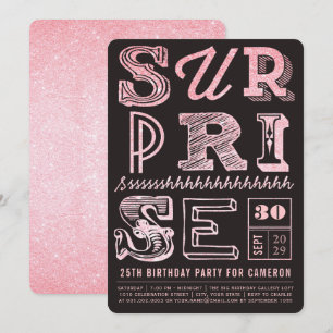 Glitter Art Deco Surprise Party Birthday Invite