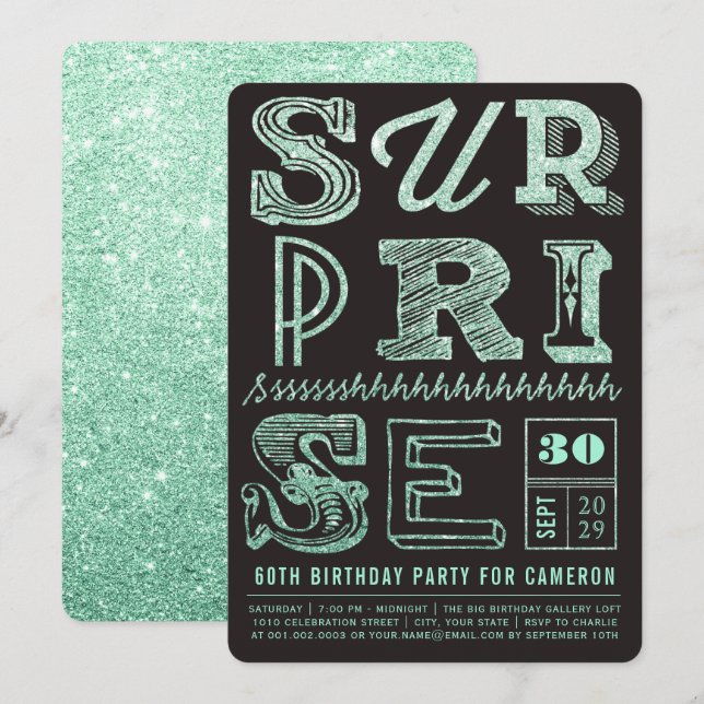 Glitter Art Deco Surprise Party Birthday Invite (Front/Back)