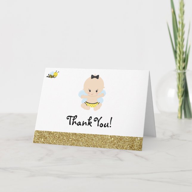 *~* Glitter Baby Bee BOY Baby Shower Thank You Card (Front)