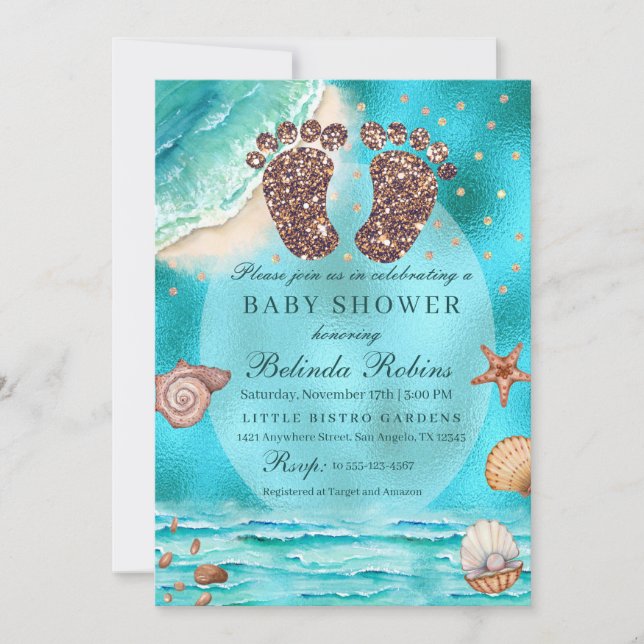 Glitter Baby Feet Beach Baby Shower Invitation (Front)