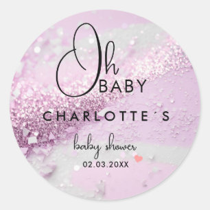 Glitter Baby Shower Classic Round Sticker