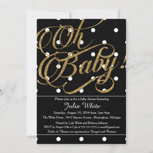 Glitter Baby Shower Invitation, Black and White Invitation
