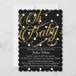 Glitter Baby Shower Invitation, Black and White Invitation