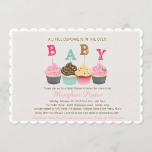 Glitter Baby Shower Invitation - Cupcake Shower